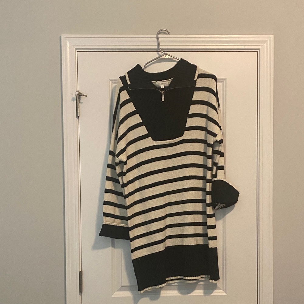 Striped Black and White Women's Sweater Dress